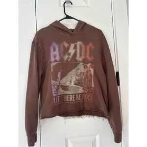 Altar'd State AC/DC Let There Be Rock Brown Oversized Cropped Hoodie XS